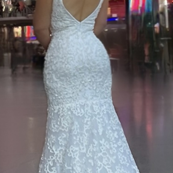 White Sequin Embellished Sweetheart Wedding Gown - Picture 2 of 10